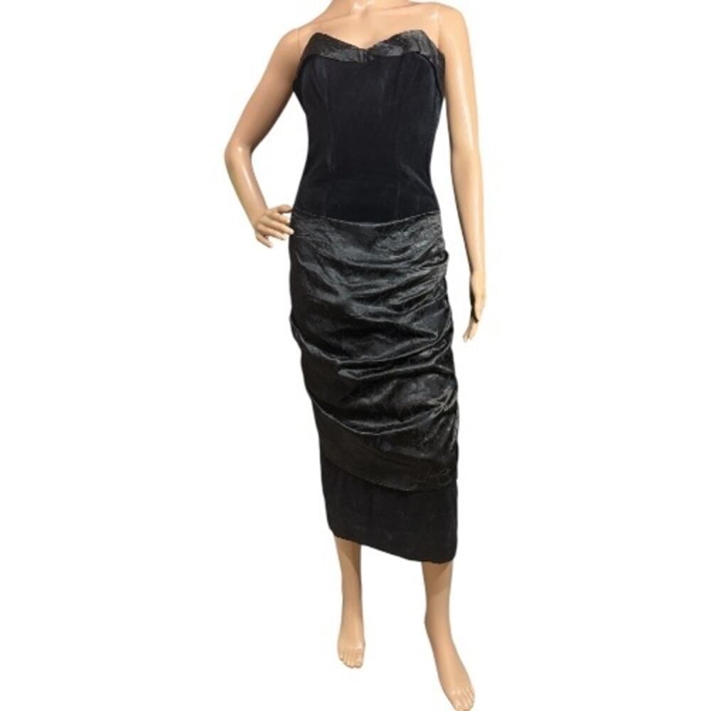 Strapless Black Ruched Cocktail Dress - Picture 2 of 16